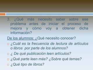 d) ¿ Las teorías y enfoques de algunos autores me pueden ayudar a comprender mejor la experiencia? 	Comprender lo realizado requiere también que el docente esté abierto e interesado en ciertas lecturas que enriquezcan su capacidad reflexiva. e) ¿Puedo compartir esta reflexión con otros docentes para enriquecer el trabajo y nuestro desarrollo profesional?	Dependiendo del tipo de experiencia, es necesario pensar en la posibilidad de compartirla de diversas formas. 