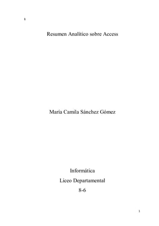 1
1
Resumen Analítico sobre Access
María Camila Sánchez Gómez
Informática
Liceo Departamental
8-6
 