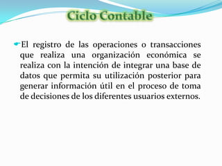 Referencia Libro Mayor GeneralEs un libro o medio electrónico en el que se efectúa un registro individual o separado de los aumentos o las disminuciones de cuentas especificas en el sistema.