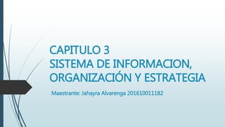 CAPITULO 3
SISTEMA DE INFORMACION,
ORGANIZACIÓN Y ESTRATEGIA
Maestrante: Jahayra Alvarenga 201610011182
 