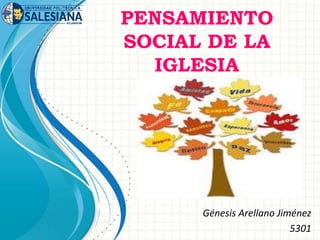 PENSAMIENTO
SOCIAL DE LA
IGLESIA
Génesis Arellano Jiménez
5301
 