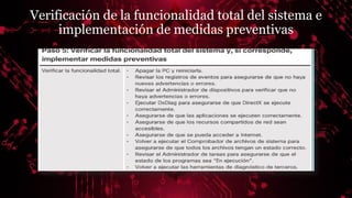 Verificación de la funcionalidad total del sistema e
implementación de medidas preventivas
 