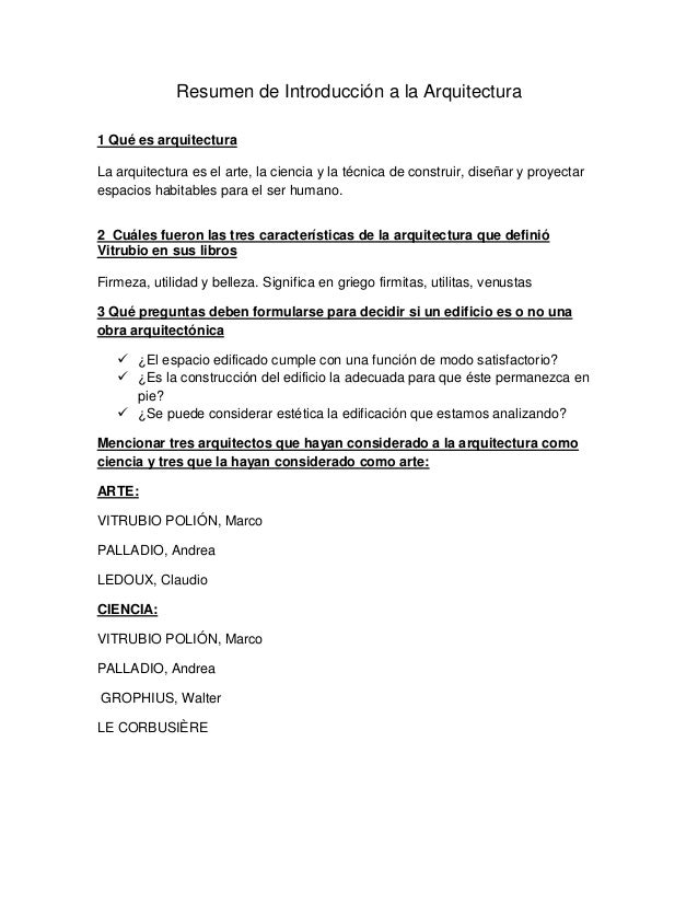 Resumen De Introducción A La Arquitectura - 