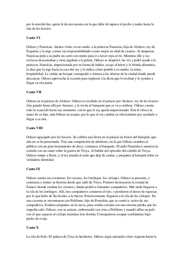 Resumen De La Odisea Por Capítulos
