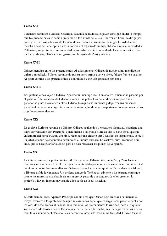 Resumen De La Odisea Por Capítulos