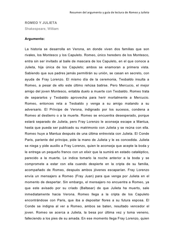 Resumen del argumento de romeo y julieta