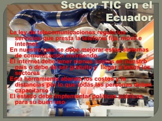 Todos los países deben apoyarse para asi dar avance a estas tecnologias y los seres humanos debemos estar preparados para afrontar los retos del nuevo milenio y además capacitar a nuestros niños y adolecentes en el manejo de estas nuevas herramientas.Con investigaciones para asi el chico saque sus propias conclusiones y pueda desarrollar sus conocimientos