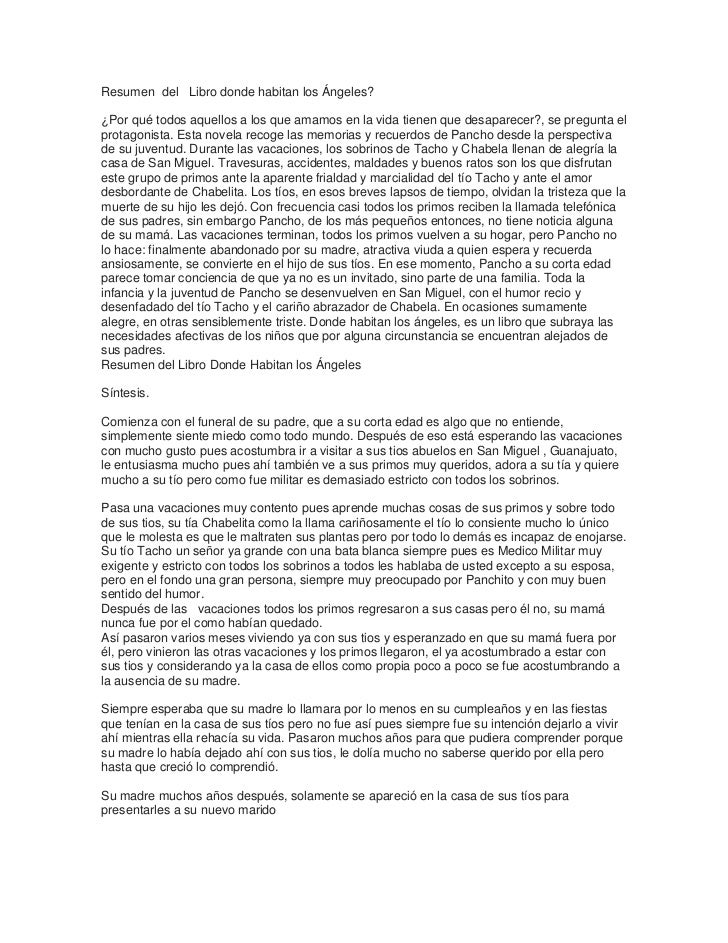 Resumen del libro donde habitan los ángeles