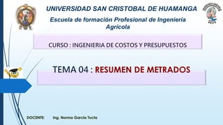 UNIVERSIDAD SAN CRISTOBAL DE HUAMANGA
Escuela de formación Profesional de Ingeniería
Agrícola
 