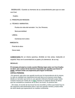 Resumen de obra ollantay