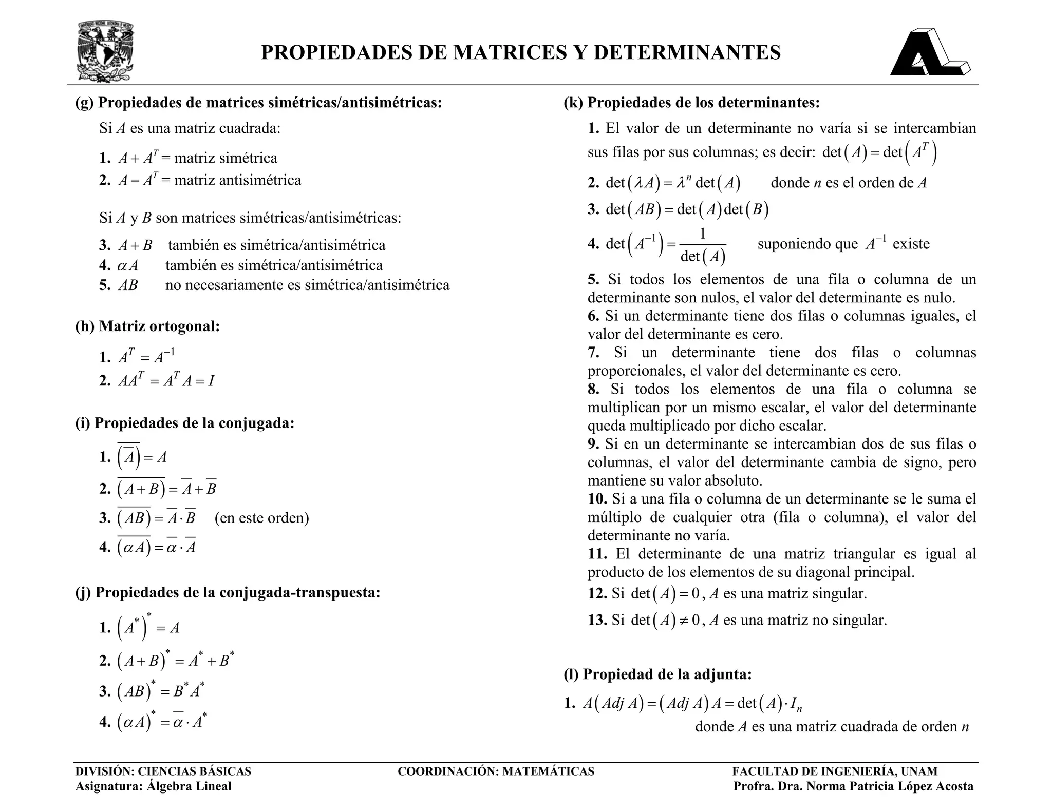 propiedades de matrices y determinantes | PDF