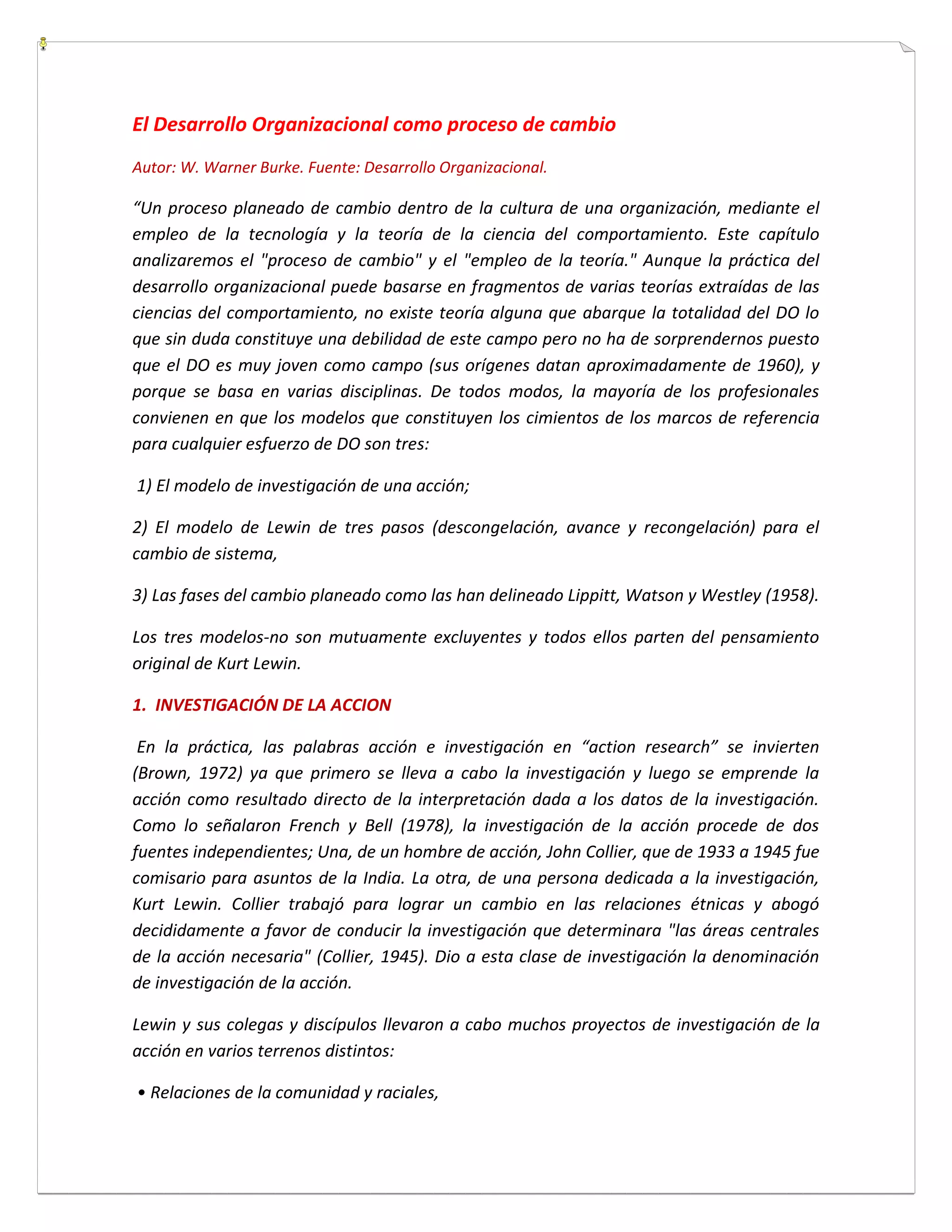 Modelo de Desarrollo Organizacional | PDF