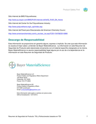 Resumen de seguridad de producto para tdi y poliisocianatos | PDF