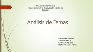 Universidad Fermín toro
Sistema interactivo de educación a distancia
Cabudare
Alejandra Camarillo
Actividad Nro. 5
Fecha: 21-02-2019
Profesora: María Pérez
 