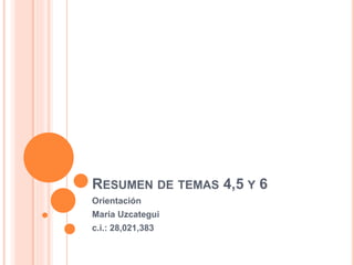 RESUMEN DE TEMAS 4,5 Y 6
Orientación
María Uzcategui
c.i.: 28,021,383
 