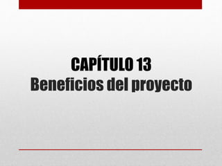 CAPÍTULO 13
Beneficios del proyecto
 