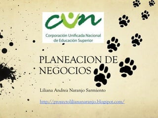 PLANEACION DE
NEGOCIOS
Liliana Andrea Naranjo Sarmiento

http://proyectoliliananaranjo.blogspot.com/
 
