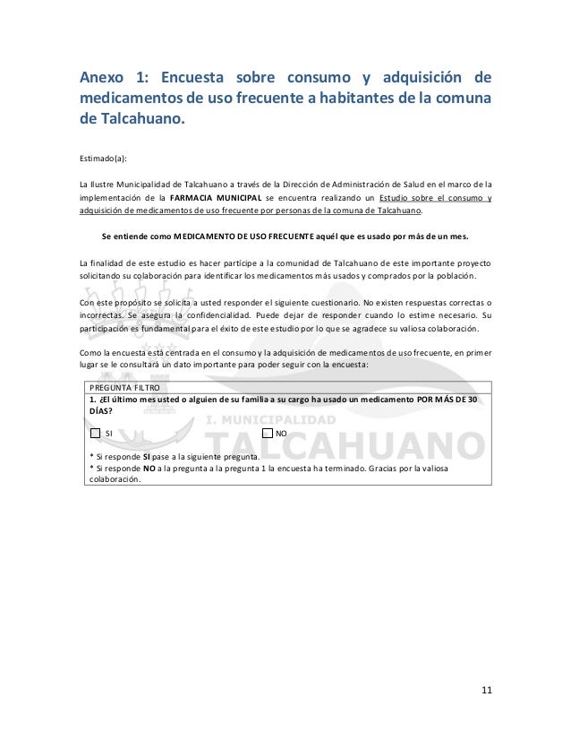 Encuesta sobre consumo y adquisición de medicamentos para Encuesta sobre consumo y adquisición de medicamentos para