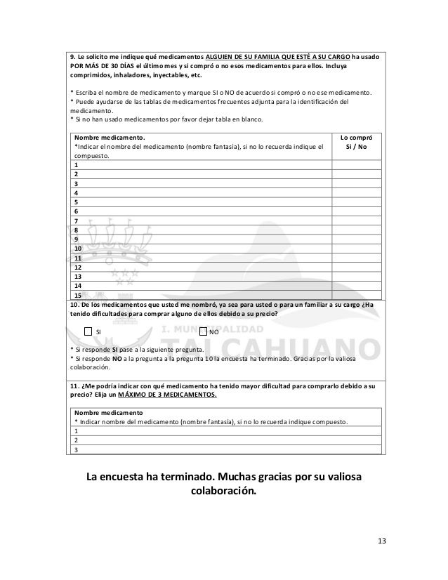 Encuesta sobre consumo y adquisición de medicamentos para Encuesta sobre consumo y adquisición de medicamentos para