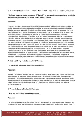 J O R N A D A S D E I N T E R C A M B I O D E E X P E R I E N C I A S D I D Á C T I C A S .
C E P D E C Ó R D O B A , 7 - ...