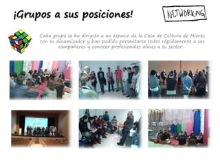 ¡Grupos a sus posiciones!
Cada grupo se ha dirigido a un espacio de la Casa de Cultura de Mieres
con su dinamizador y han podido presentarse todos rápidamente a sus
compañeros y conocer profesionales afines a su sector…
 
