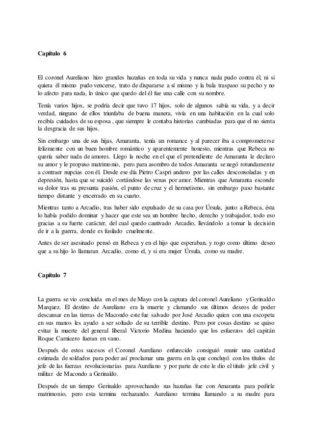Cien A os De Soledad Resumen Capitulo - Cien Aos De Soledad Proyecto 5 638