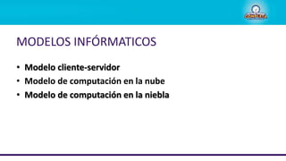 MODELOS INFÓRMATICOS
• Modelo cliente-servidor
• Modelo de computación en la nube
• Modelo de computación en la niebla
• Modelo de computación en la nube
 