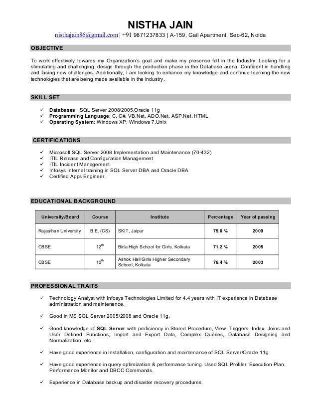 resume nistha