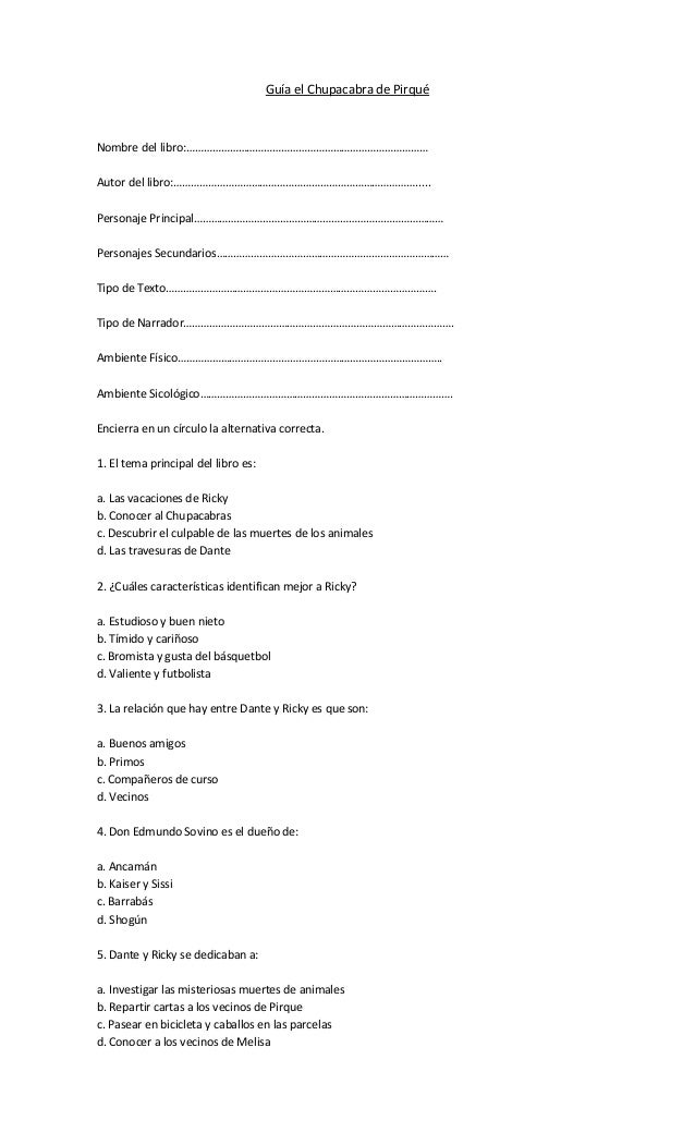 Resumen libro el chupacabras de pirque