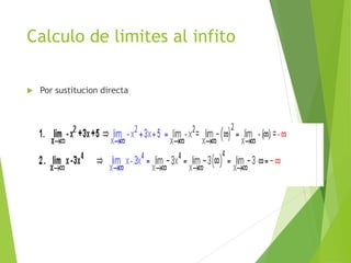 Calculo de limites al infito
 Por sustitucion directa
 