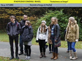 III MOVILIDAD COMENIUS. BRAKEL.              “Anotaciones a un bosque”
Día 25 OCTUBRE                   Excursión al bosque de Meerhof.
 