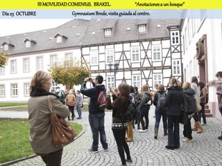 III MOVILIDAD COMENIUS. BRAKEL.                “Anotaciones a un bosque”
Día 23 OCTUBRE                Gymnasium Brede, visita guiada al centro.
 