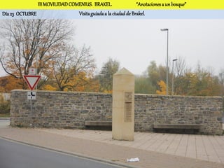 III MOVILIDAD COMENIUS. BRAKEL.                 “Anotaciones a un bosque”
Día 23 OCTUBRE                  Visita guiada a la ciudad de Brakel.
 