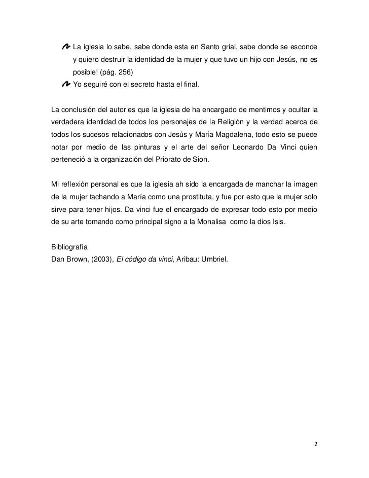 Resumen De Libro El Codigo Da Vinci - 