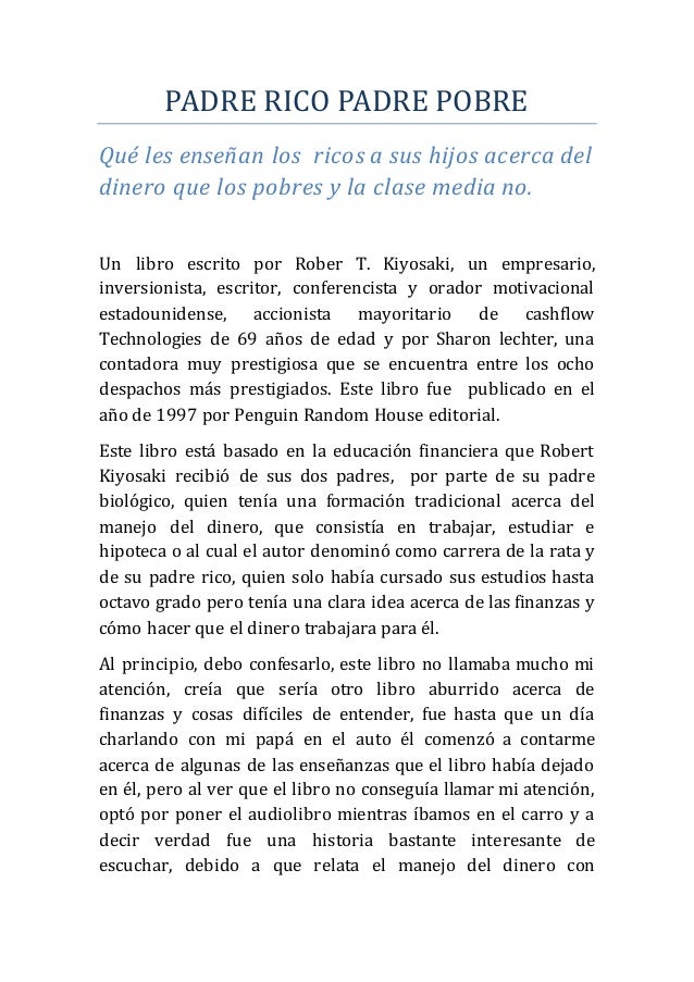 resumen padre rico padre pobre personalize resume