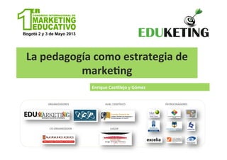 La pedagogía como estrategia de
marketing
Enrique Castillejo y Gómez
ORGANIZADORES
CO-ORGANIZADOR
AVAL CIENTÍFICO PATROCINADORES
LUGAR
 