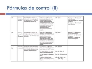 Fórmulas de control (II)
 