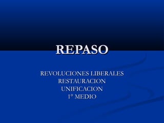 REPASO
REVOLUCIONES LIBERALES
    RESTAURACION
     UNIFICACION
       1° MEDIO
 