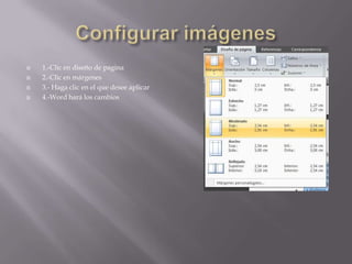 




1.-Clic en diseño de pagina
2.-Clic en márgenes
3.- Haga clic en el que desee aplicar
4.-Word hará los cambios

 