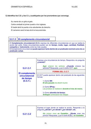 Sintaxis y ejercicios (complementos y sintagmas) | DOC