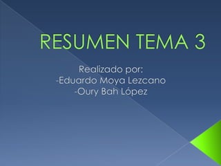 RESUMEN TEMA 3  Realizado por: -Eduardo Moya Lezcano -Oury Bah López 