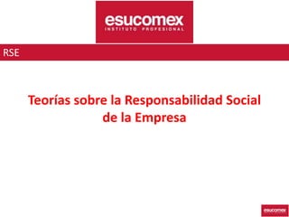 Teorías sobre la Responsabilidad Social
de la Empresa
RSE
 