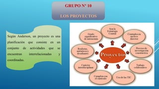 GRUPO Nº 10
LOS PROYECTOS
Según Anderson, un proyecto es una
planificación que consiste en un
conjunto de actividades que se
encuentran interrelacionadas y
coordinadas.
 