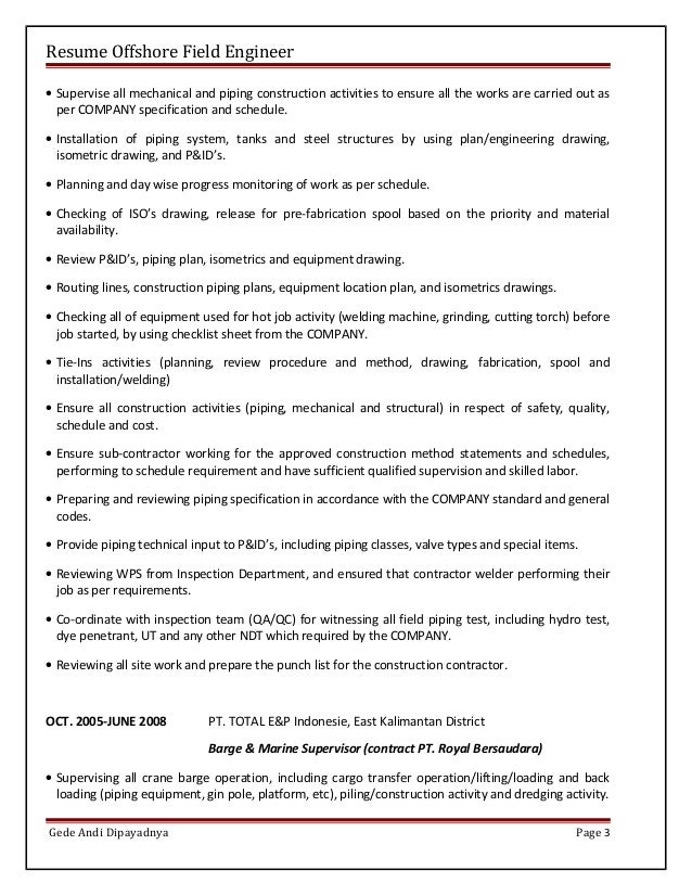 resume offshore field engineer field engineer resumes