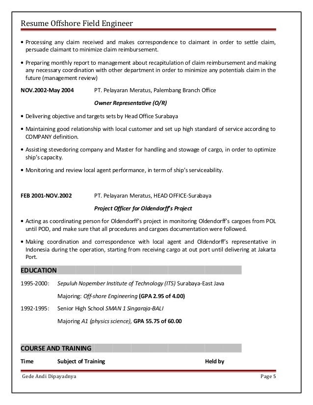 offshore resume