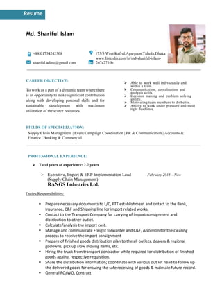 Shariful Cd Resume of Md. Shariful Islam | PDF
