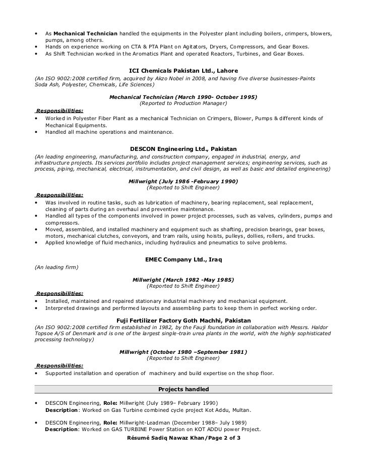 millwright resumes