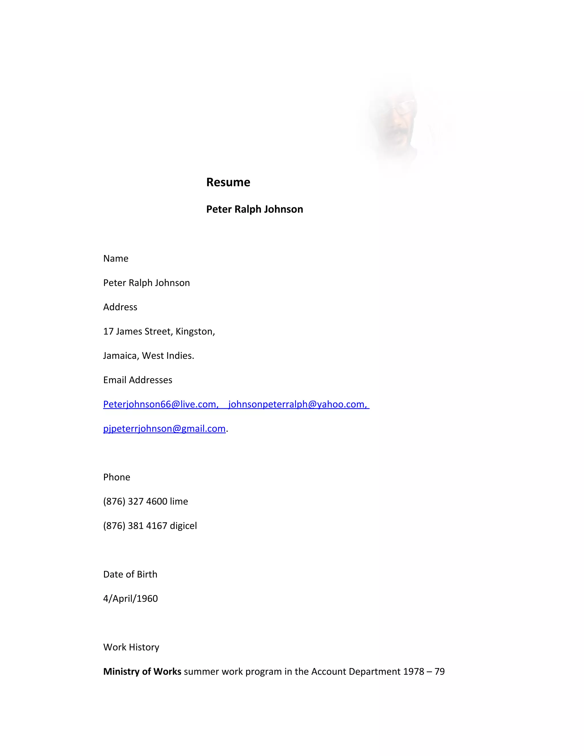 Resume Peter Ralph Johnson | DOC