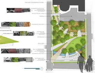 HISTORIC DEARBORN STATION




              }
                DEARBORN ENTRY PLAZA
                  {
                               mulch planting bed
                        native ornamental grasses
                                  cast iron seating
                                                      }
                  REFLECTIVE BOLLARDS

                                      PARKING




              }   DESIGNATED DOG AREA




                      }{
                               SLEEPER CAR
                                                      }
                                       brick walk
                              mulch planting bed
                                  rail-tie seating


                                PINE MOUND




                                 OPEN LAWN




               }{
                      RAIL-TIE PROMENADE
                                                      }
                               mulch planting bed
                        native ornamental grasses
                                     t-rail seating
                  DESIGNATED DOG AREA




                  }
                         PLATFORM PLAZA
                        {        cast iron seating
                              runnel water feature    }



100FT
                         20
 
