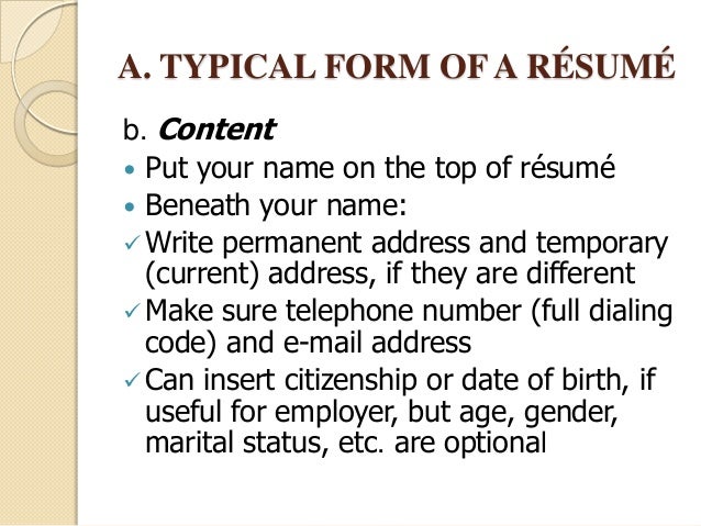 put address on resumes